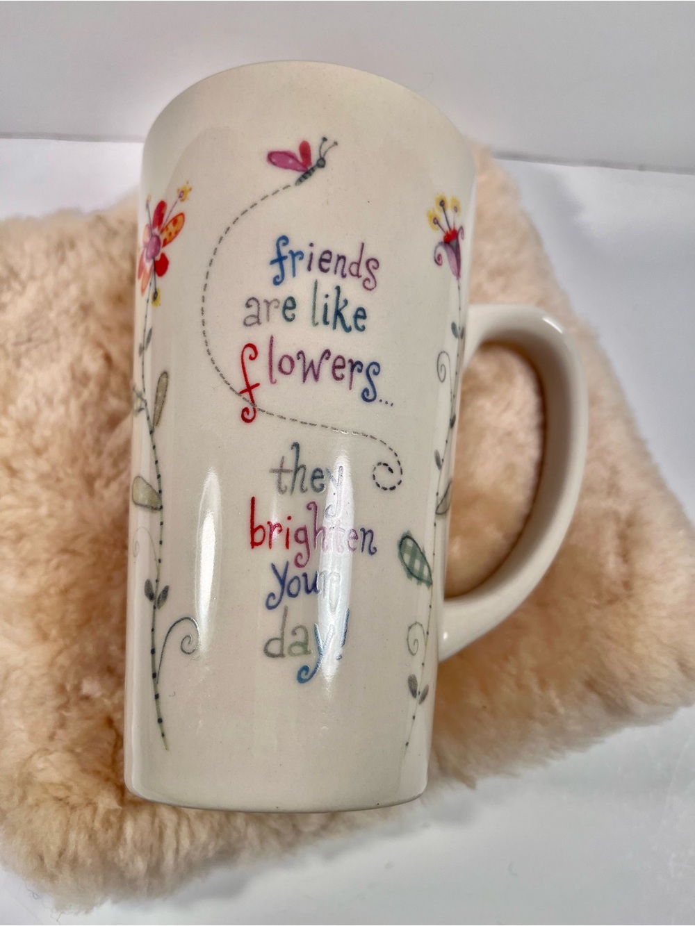 NATURAL LIFE Cream Ceramic Mug with Multicolor Floral Accents